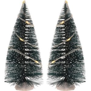 Kerstdorp maken 2x bomen 15 cm met LED lampjes   -