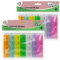 Multipak van 2x stuks gekleurde medicijnen doos/pillendoosjes 28-vaks wit 17 cm - Pillendoosjes - thumbnail