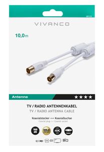 Vivanco Antenne Aansluitkabel [1x Antennebus 75 Ω - 1x Antennestekker 75 Ω] 10.00 m 100 dB Vergulde steekcontacten, Met Ferrietkern Wit