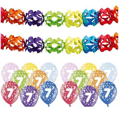 Partydeco 7 jaar feestartikelen pakket - 2x slingers en 12x ballonnen - verjaardag versiering