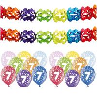 Partydeco 7 jaar feestartikelen pakket - 2x slingers en 12x ballonnen - verjaardag versiering Partydeco 7 jaar feestartikelen pakket - 2x slingers en 12x ballonnen - verjaardag versiering