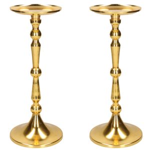 Set van 2x stuks luxe kaarsenhouder/kandelaar klassiek goud metaal 11 x 11 x 28 cm