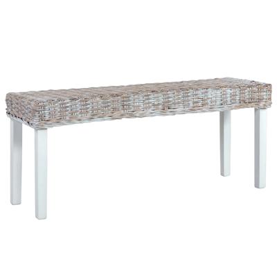 Bankje 110 cm natuurlijk kubu rattan en massief mahoniehout wit
