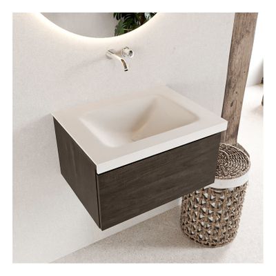 Mondiaz Bukla 60cm badmeubel modulair dark brown 1 lade met wastafel midden zonder kraangat kleur talc