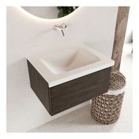 Mondiaz Bukla 60cm badmeubel modulair dark brown 1 lade met wastafel midden zonder kraangat kleur talc