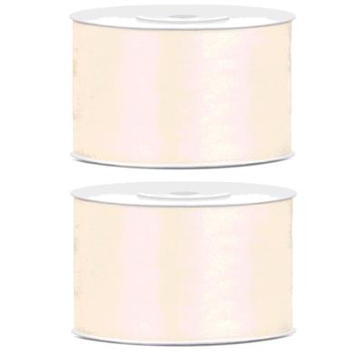 Sierlint satijn - 2x - Warm wit - 3,8 cm/38 mm x 25 meter - Cadeaulint satijnlint/sierlinten - Hobby
