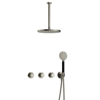 Hotbath Cobber X - CX7067 - Inbouw Regendoucheset - Geborsteld Nikkel - 2 Stopkranen - Thermostatisch - Plafondbuis 30 cm - Hoofddouche 300 mm - Ronde Handdouche 3 Standen - met M106 - Waterbesparend