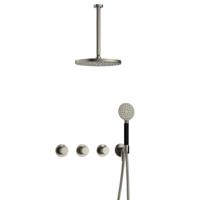 Hotbath Cobber X - CX7067 - Inbouw Regendoucheset - Geborsteld Nikkel - 2 Stopkranen - Thermostatisch - Plafondbuis 30 cm - Hoofddouche 300 mm - Ronde Handdouche 3 Standen - met M106 - Waterbesparend