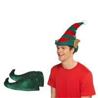 Kerst Elfen verkleed set - puntmuts - met oren - volwassenen - met groene schoenen - one size