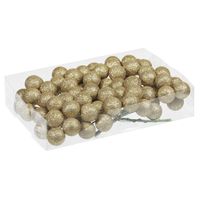 80x Gouden glitter mini kerstballen stekers kunststof 3 cm - thumbnail