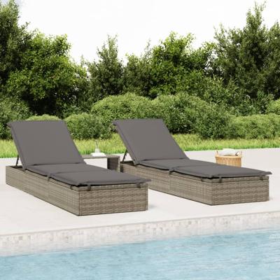 Ligbed met tafel 1 st poly rattan grijs