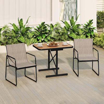 Patio Bistro 3-delige Meubelset met Rechthoekige Eettafel en 2 Stoffen Fauteuils Zwart + Bruin