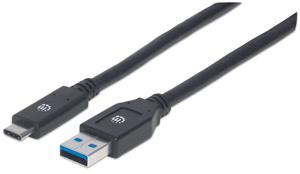 Manhattan USB-kabel USB 3.2 Gen1 (USB 3.0 / USB 3.1 Gen1) USB-A stekker, USB-C stekker 3.00 m Zwart 354981