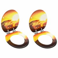 vidaXL Toiletbrillen met soft-close deksel 2 st savanne MDF - thumbnail