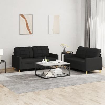 2-delige loungeset met kussens stof zwart