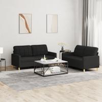 2-delige loungeset met kussens stof zwart