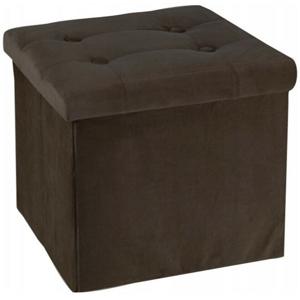 Poef/hocker/krukje - opbergbox - donkerbruin - fluweel polyester - 38 x 38 cm - opvouwbaar