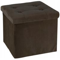 Poef/hocker/krukje - opbergbox - donkerbruin - fluweel polyester - 38 x 38 cm - opvouwbaar - thumbnail