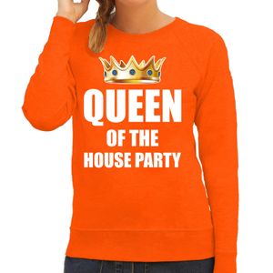 Koningsdag sweater Queen of the house party oranje voor dames