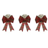 Decoris Kerstboom strik - 3x - rood - 38 cm - geruit patroon - kerstversiering - kerstdecoratie - ke