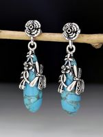 Vintage Casual Turkoois Bloemen Libel oorbellen - thumbnail