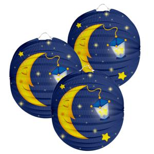 Lampion maan - 3x - 22 cm - donker blauw - papier