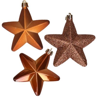 6x stuks kunststof sterren kersthangers bruin 7 cm