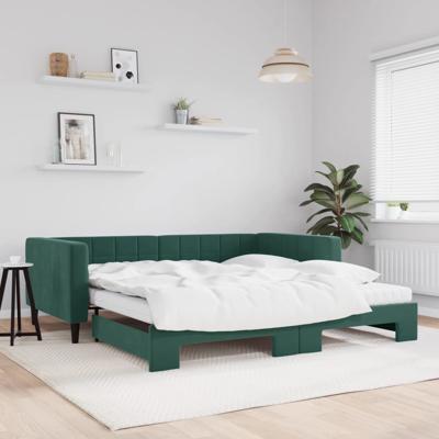 Slaapbank onderschuifbed matrassen 100x200cm fluweeldonkergroen