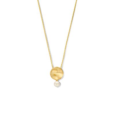 Ketting Rondje zilver-zoetwaterparel goudkleurig-wit 1,5 mm 41 + 5 cm