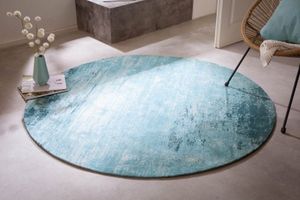 Vintage tapijt MODERN ART 150cm turquoise gewassen ronde used look - 41263