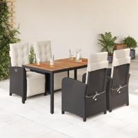 5-delige Tuinset met kussens poly rattan zwart