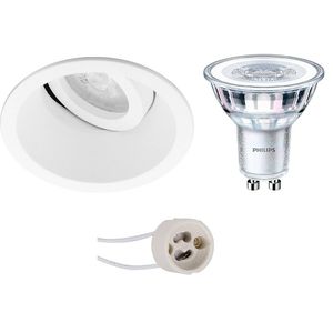 LED Spot Set - Pragmi Zano Pro - GU10 Fitting - Inbouw Rond - Mat Wit - Kantelbaar - Ø93mm - Philips - CorePro 840 36D -