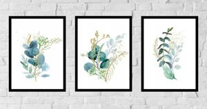 Posters - Blauwe Bladeren en Bloemen / Set van 3