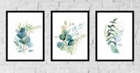 Posters - Blauwe Bladeren en Bloemen / Set van 3