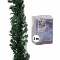 Dennenslinger/dennen guirlande groen 270 cm met helder witte verlichting - Kerstslingers - thumbnail