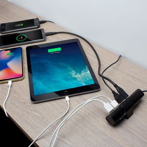 USB lader 4 poorten 36W 1x USB C, 3x USB A met smart IC, zwart, 1.90M kabel Ewent