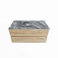 MONDIAZ VICA-DLUX 100cm badmeubel onderkast Washed Oak 2 lades. Inbouw wastafel CLOUD links zonder kraangat, kleur Lava.