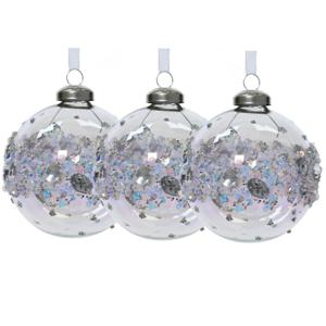 Luxe kerstballen - 3x stuks - 8 cm - transparant parelmoer - glas - gedecoreerd