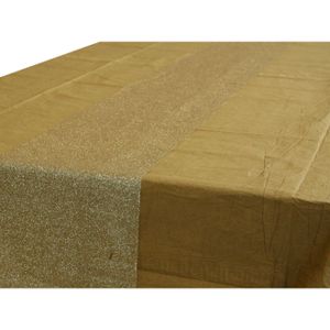 Goud tafelkleed 274 x 137 cm met gouden tafelloper met glitters voor de kersttafel