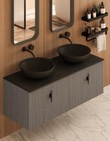 Muebles Costa badmeubel ribbelfront 120cm eiken grijs met zwart toppaneel en waskom