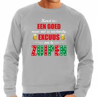 Foute kersttrui / sweater voor heren - grijs - kerst goed excuus om te zuipen - bier