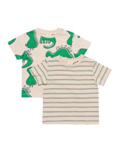 HEMA Baby T-shirts Monster Strepen - 2 Stuks Ecru (ecru)