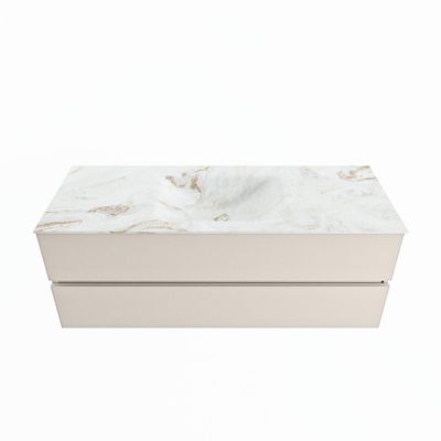 MONDIAZ VICA-DLUX 130cm badmeubel onderkast Linen 2 lades. Inbouw wastafel CLOUD midden zonder kraangat, kleur Frappe.