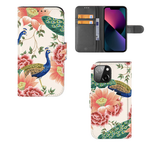 Telefoonhoesje met Pasjes voor iPhone 13 Mini Pink Peacock