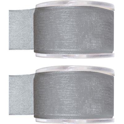 Hobby/decoratie sierlint - 2x - grijs - organza - 4 cm x 20 meter