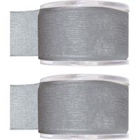 Hobby/decoratie sierlint - 2x - grijs - organza - 4 cm x 20 meter Hobby/decoratie sierlint - 2x - grijs - organza - 4 cm x 20 meter