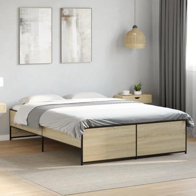 Bedframe bewerkt hout metaal sonoma eikenkleurig 120x200 cm