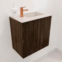 Toiletmeubel Mondiaz Joya Dlux | 40 cm | Meubelkleur Walnut | Faye wastafel Meli Wasbak Rechts | 1 kraangat
