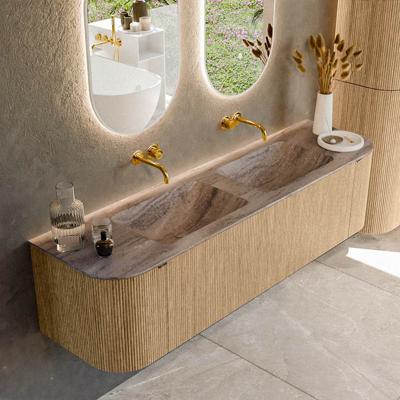 Badmeubel Mondiaz Kurve-Dlux | 170 cm | Meubelkleur Oak | Wastafelkleur Oza | Solid surface | Wasbak beide zijden spoelbak | Zonder kraangat(en)