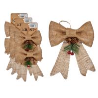 Kerststrikjes kersthangers - 6x - beige glitters - 15 x 16 cm - jute - kerstversiering